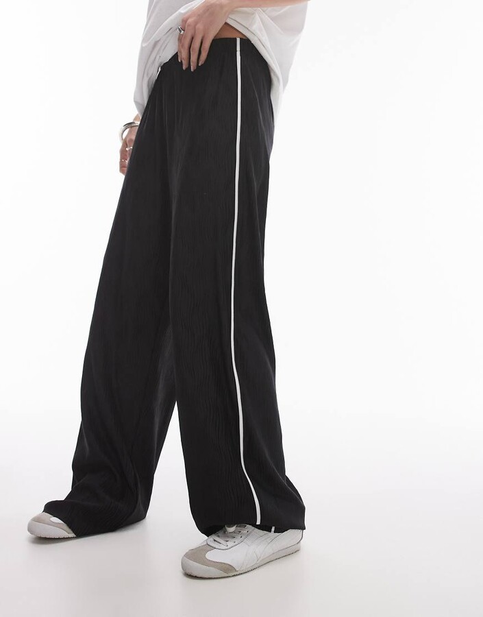 Topshop crinkle plisse side stripe pants in mono ShopStyle Trousers