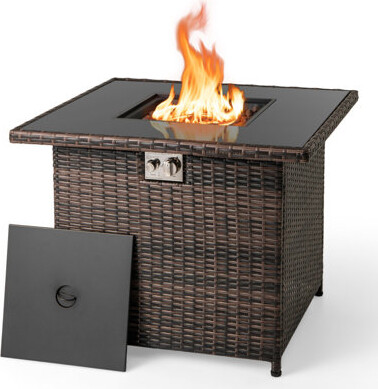 Latitude Run 32.5 Inch Propane Fire Pit Table 5000 BTU with Tempered Glass Tabletop
