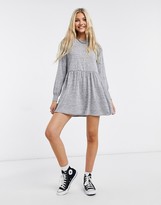 Thumbnail for your product : Miss Selfridge long-sleeved knitted mini smock dress in grey marle