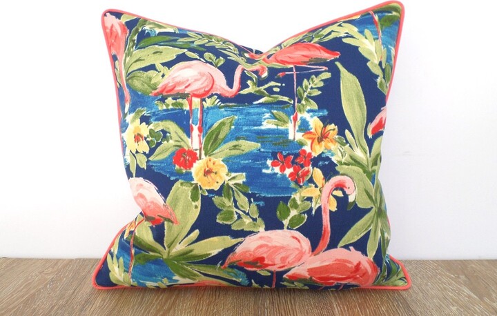 Flamingo Outdoor Pillow Cover, Tropical Beach House Decor