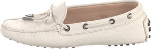 Tod's Leather Loafers White Semi-Pointed Toes with Bow Accents Includes Box & Dust Bag Unfortunately, due to restrictions, this item may not be eligible for shipping in all areas.