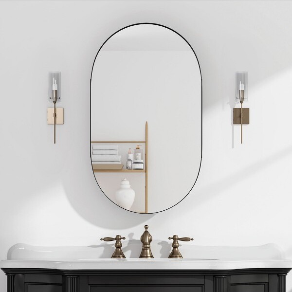 SpasswayOvalMetalFrameMirrorMedicineCabinetwithStorageWallMountedBathroomCabinet3-TierShelvesOrganizerforVanityDecor