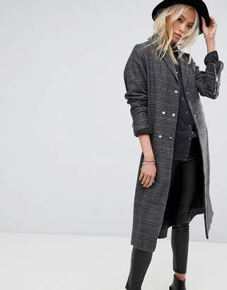 Religion Longline Trench Coat In Prince Of Wales Check