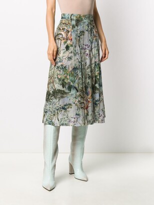 Alberta Ferretti Pleated Floral Print Skirt