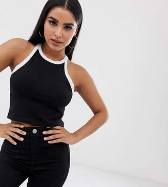 ASOS DESIGN Petite crop top with tipped high neck in black
