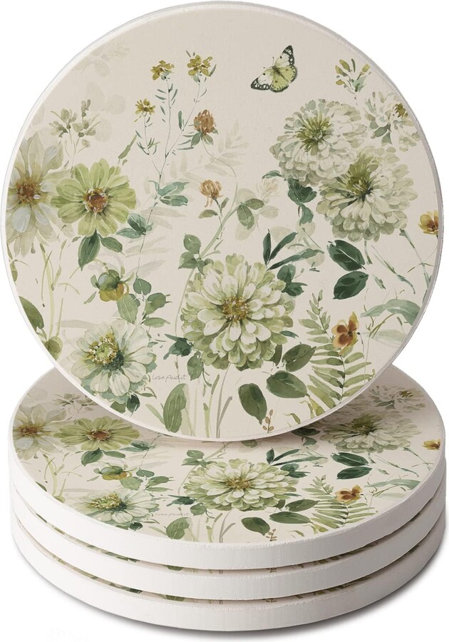 CounterArt Thirstystone Green Fields 4 Pack Absorbent Stone Coasters with Protective Cork Backing Manufactured in The USA Artistic Easily Wipes Clean