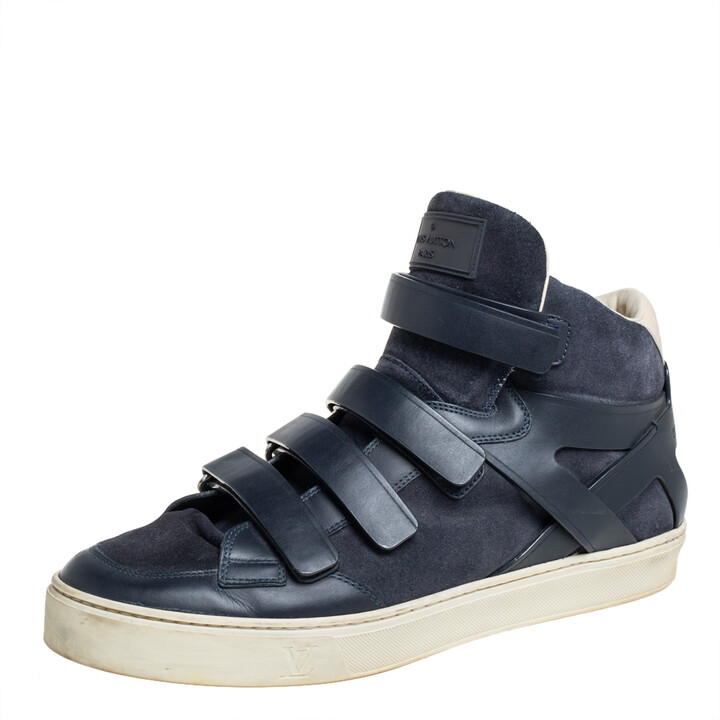 Louis Vuitton Blue Suede And Leather Velcro Straps High Top Sneakers Size  43 - ShopStyle