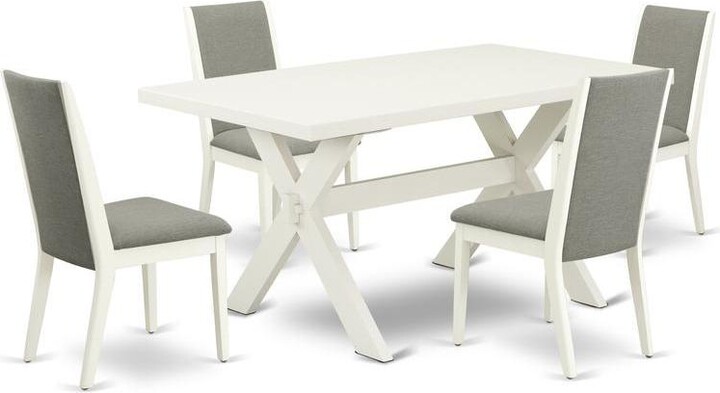 East West Furniture 5-Piece Beautiful kitchen table set a Superb Linen White Dining Room Table Top and 4 Lovely Linen Fabric Parson Dining Chairs with