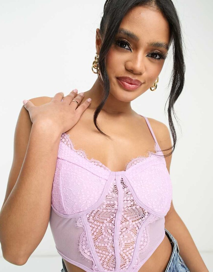 NaaNaa corset top in lilac with lace ShopStyle