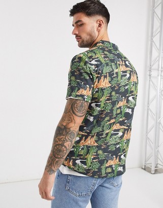 Another Influence revere collar shirt in cactus print