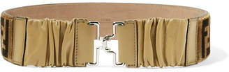 Fendi Ruched Leather And Printed Velvet Belt - Brown