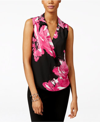 INC International Concepts Floral-Print Surplice Top, Created for Macy's
