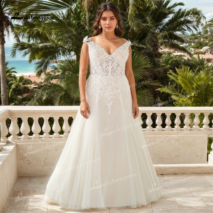 lakshmigown Customized Gorgeous A Line Wedding Dress Sleeveless V Neck Tulle Lace Applique For Women Bridal Gown vestidos de novia