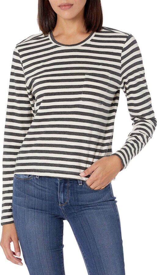 Lucky Brand womens Long Sleeve Crew Neck Printed Pocket Tee T