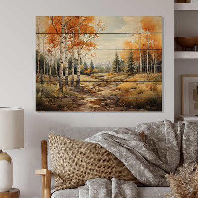 Red Barrel Studio Orange And Yellow Forest Aspen II On Wood Print