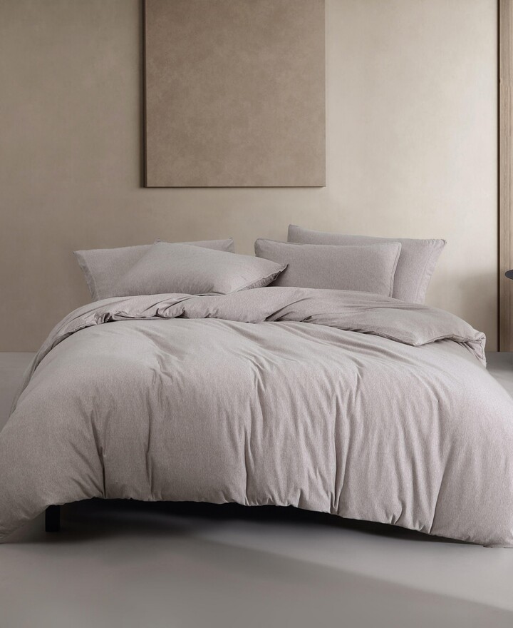 Calvin Klein Modern Cotton Melange Jersey 3 Piece Comforter Set, Queen - Ivory, Gray