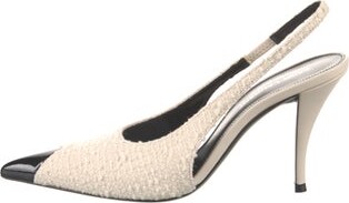 Saint Laurent Tweed Colorblock Pattern Slingback Pumps