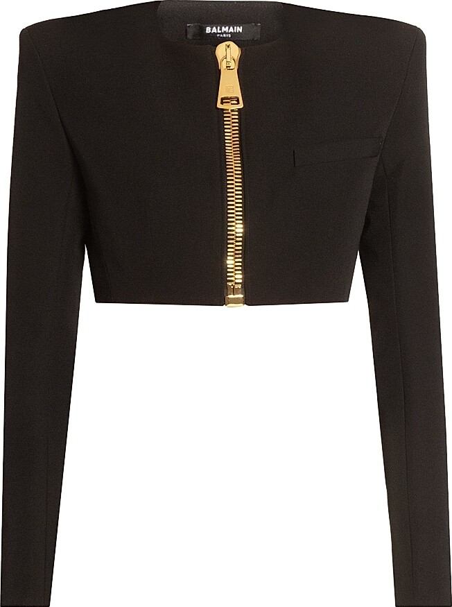 Women's Grain De Poudre Wool Crop Jacket - Noir - Size 4