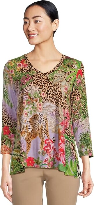 Johnny Was The Janie Favorite 3/4 Sleeve V-neck Swing T-Shirts Women's Clothing Bellina : LG, Rayon/Spandex