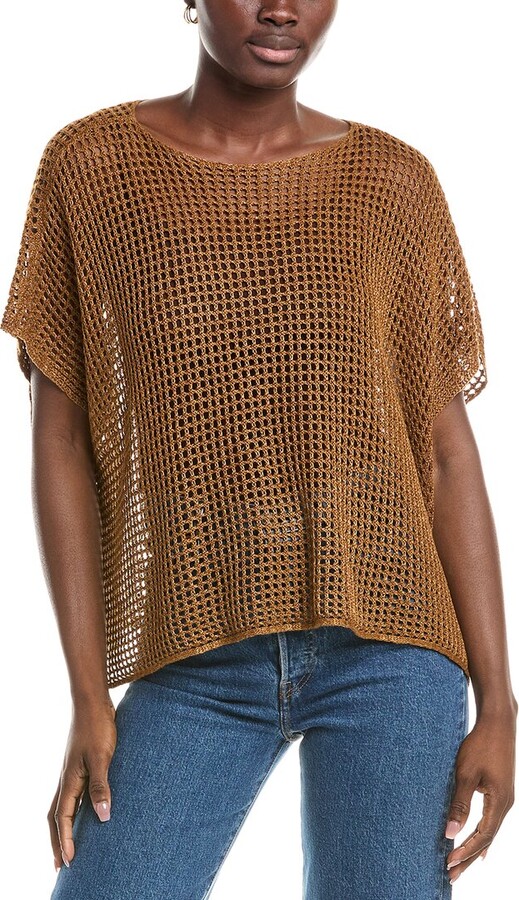 Eileen Fisher Bateau Neck Cap Sleeve Linen Sweater