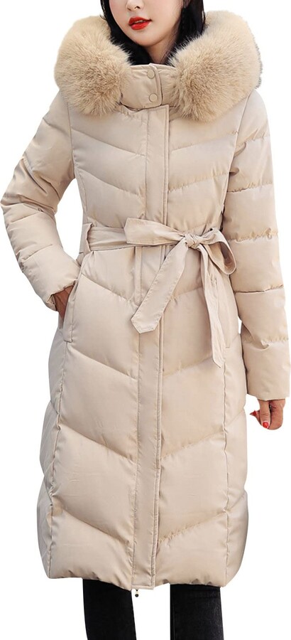 Long Puffer Coat Women's Slim Fit Winter Coats Beige Puffer