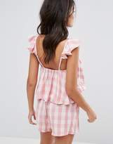Thumbnail for your product : ASOS Design Beach Co-Ord Top In Gingham With Frill Detail
