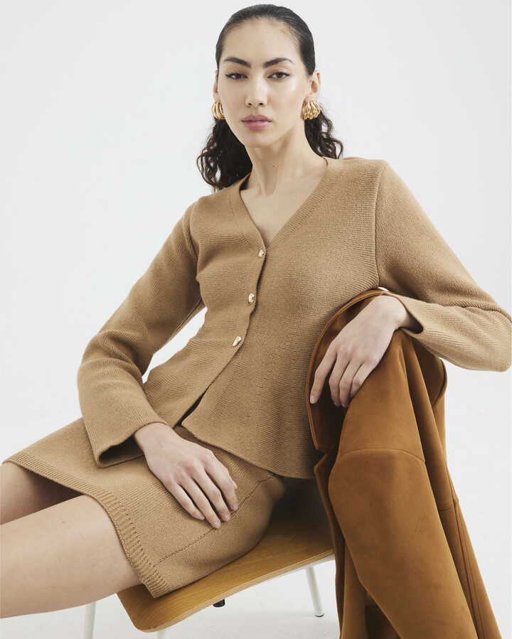 Longline Cardigan Brown Ri Monogram Print Long Sleeve Cardigan