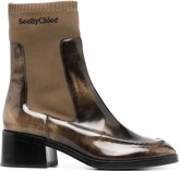 Thumbnail for your product : See by Chloe Embroidered-Logo Round-Toe Boots