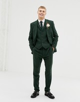 Thumbnail for your product : ASOS DESIGN wedding slim suit vest in green wool mix herringbone