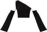 Thumbnail for your product : PrettyLittleThing Black One Shoulder Flare Sleeve Crop Top