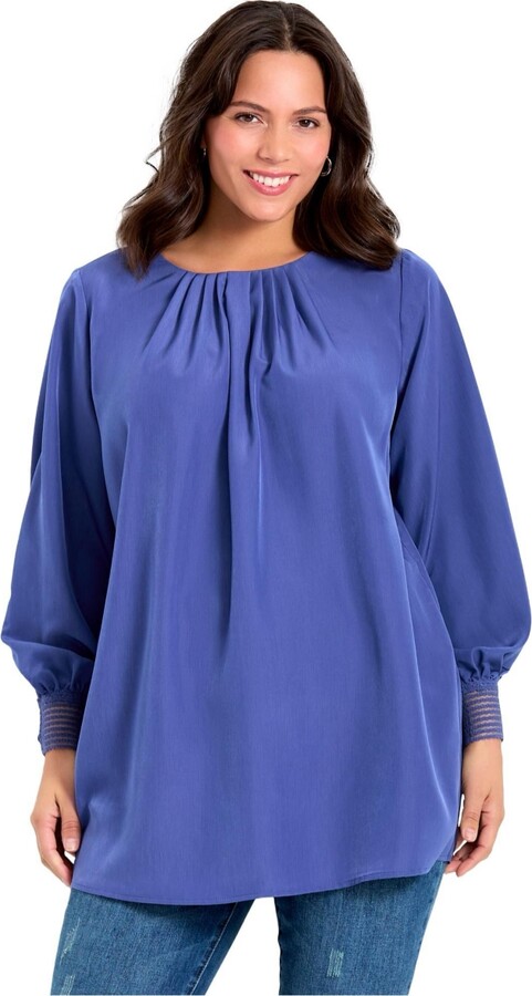 Avenue Women's Pleated Peasant Blouse