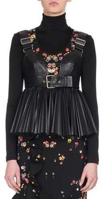 Givenchy Faux-Leather Pleated Bustier with Buckle, Black