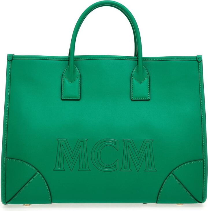 MCM Neon Green Visetos Coated Canvas and Leather Large Stark