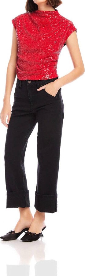 Fifteen-Twenty Sequin Scrunch Top In Red