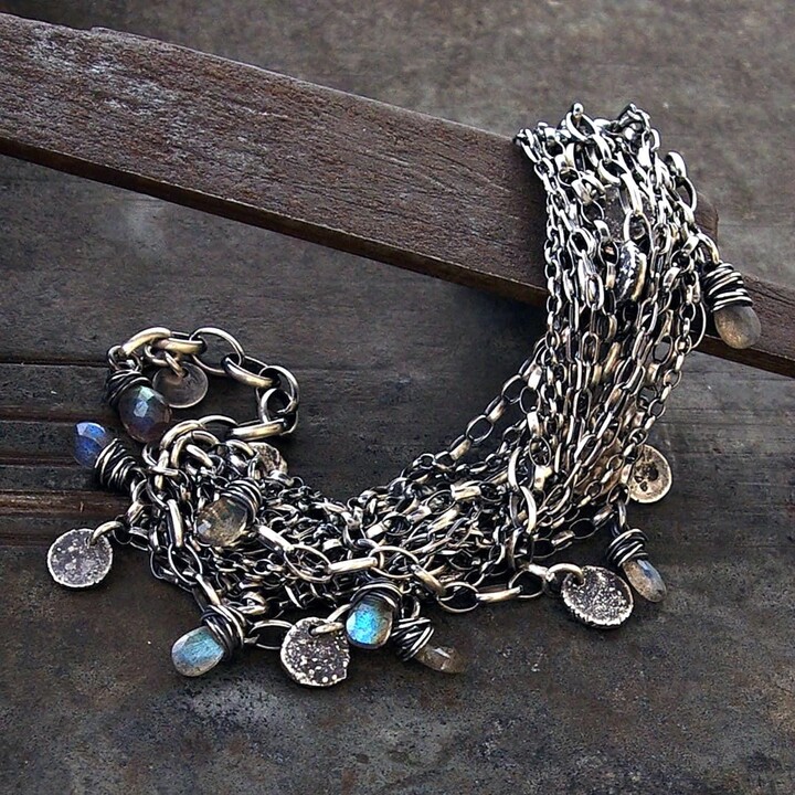 Etsy Labradorite Drop Oxidized Silver Multi-Chain Bracelet - Raw Charms