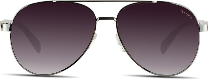 Black / Silver Velvet Eyewear Aviator Sunglass Style - Bonnie- Silver