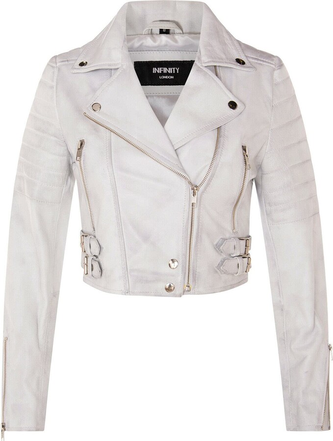 Infinity Leather Ladies Cropped Jacket Short Body Gothic Top White Chic