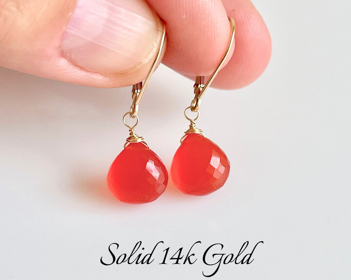 Etsy Carnelian Earrings, July Birthstone, Solid 14K Gold Jewelry, Simple Orange Teardrop Elegant Gift For Her, Mother's Day