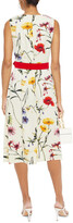 Thumbnail for your product : Oscar de la Renta Belted floral-print cotton-blend poplin midi dress - White - US 6