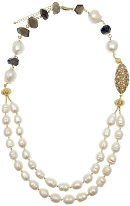 Farra Freshwater Pearls With Smoky Quartz Double Strands Necklace