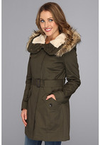 Thumbnail for your product : DKNY Fur Trim Hooded Cotton Canvas Coat