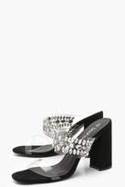 Thumbnail for your product : boohoo Embellished Clear Strap Mule Heels
