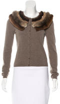Thumbnail for your product : Blumarine Fur-Trimmed Rib Knit Cardigan
