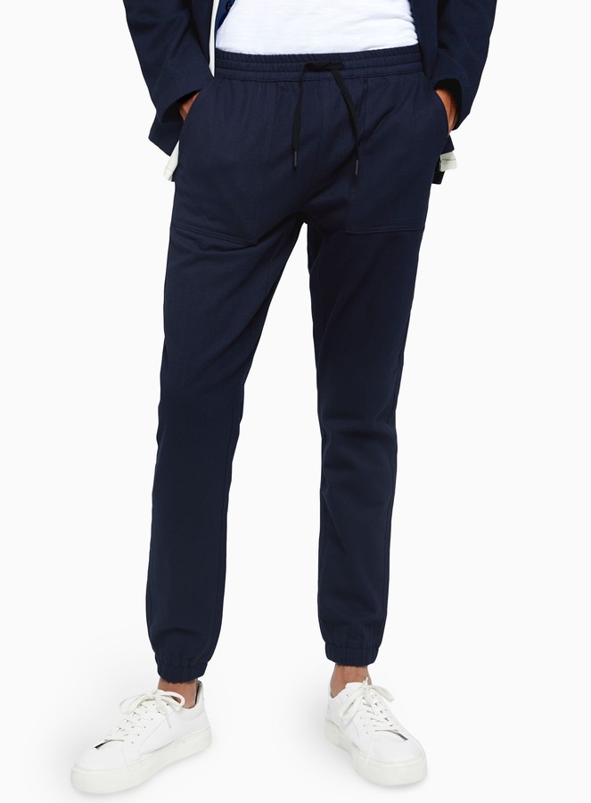 Topman Navy Herringbone Joggers ShopStyle Jeans