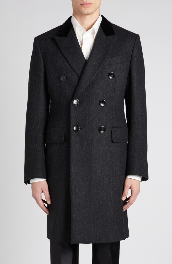 Tom Ford Double Breasted Herringbone Wool & Cashmere Coat