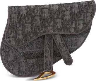 Christian Dior Oblique Jacquard Saddle Nano Bag Trotter Shoulder Bag Black  Gray