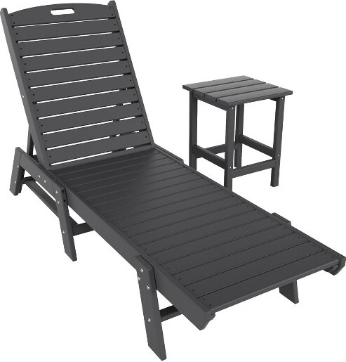 WestinTrends2PiecesPolyOutdoorPatioChaiseLoungeChairwithSideTableSet,Gray