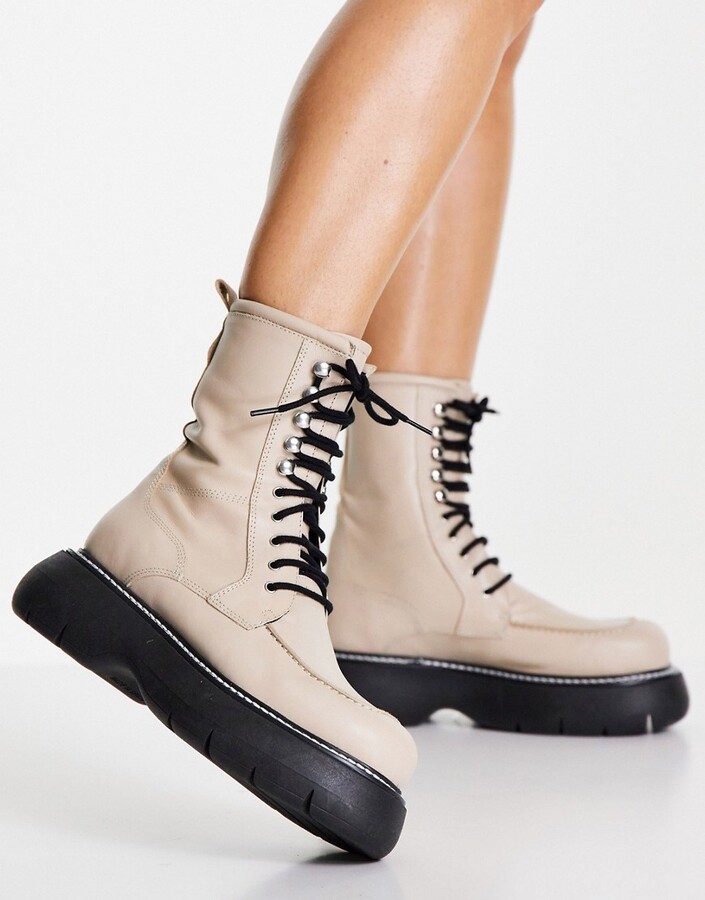 Topshop Apis chunky lace up boot in off white - ShopStyle