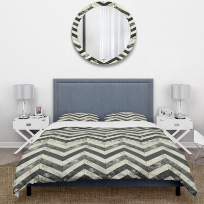 Design Art Grey Chevron Print II - Midcentury Duvet Cover Set