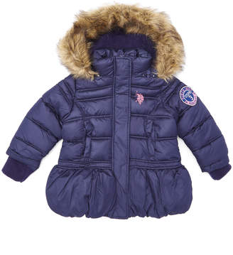 U.S. Polo Assn. Navy Peplum Puffer Jacket - Toddler & Girls